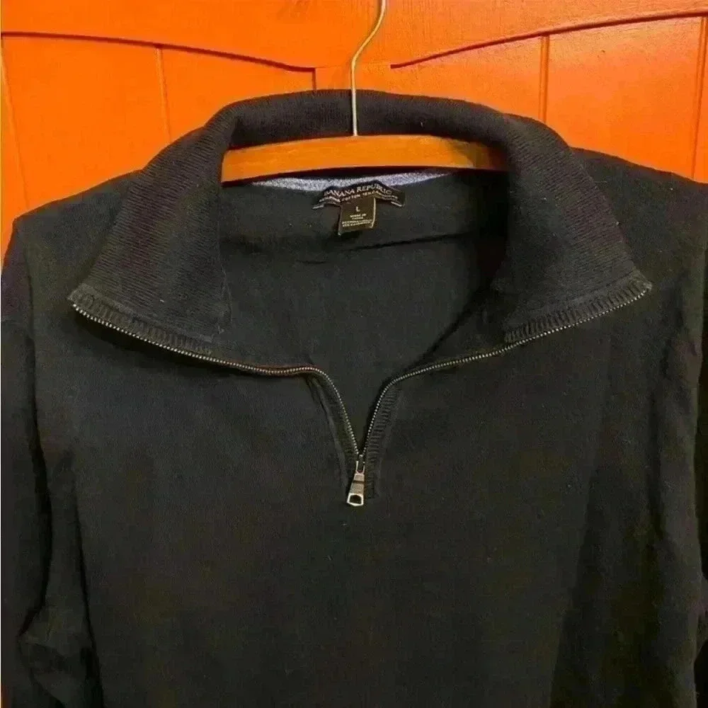 Banana Republic 1/4 Zip Sweater 85% Pima Cotton 15% Cashmere Size L men navy